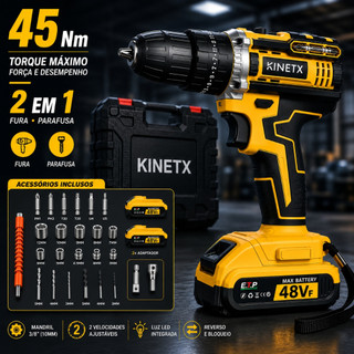 Furadeira Parafusadeira De Impacto 48VF Sem Fio 2 Baterias Kit Completo Com Maleta Bivolt…