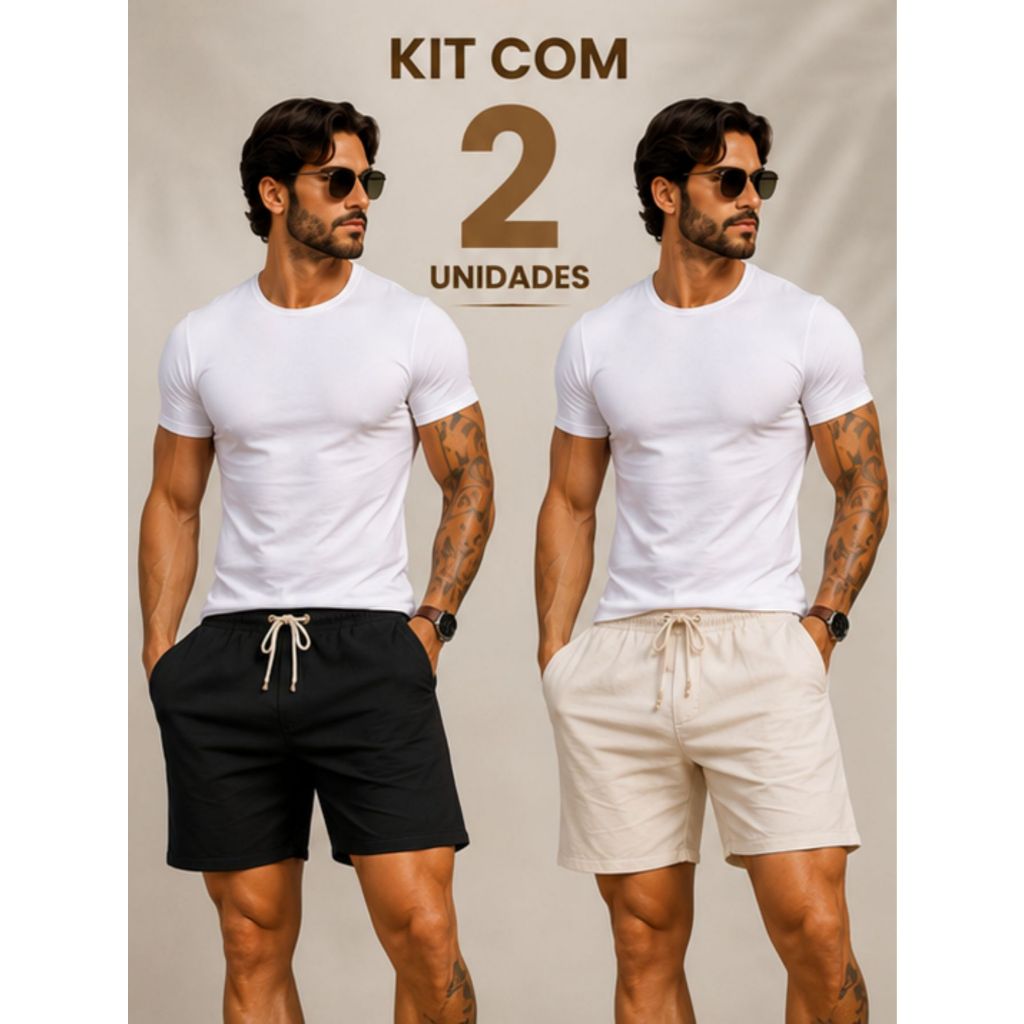 Kit 2 Shorts de Tactel Com Elastano Masculino Básico Liso Moda Praia do P ao G1
