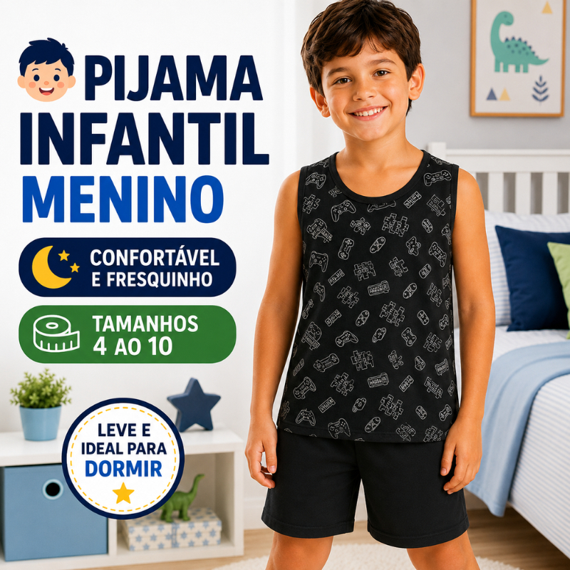 Pijama Infantil Masculino Regata Menino Verão Conjunto Leve 4 ao 10 |66| Oferta