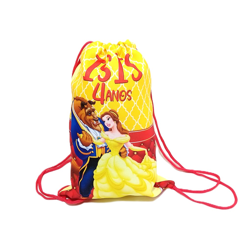 Mochilinha Bela e a Fera Lembrancinha de  Festa Sacolinhas aniversario personalizadas Ecobag