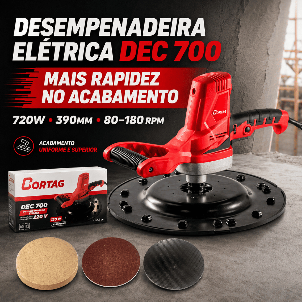 Desempenadeira Elétrica Cortag DEC 700 390mm 720W 80-180RPM Massa Corrida Gesso Reboco 127V 220V