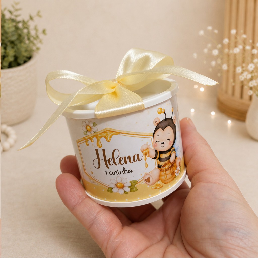 KIT TUBOLATA PERSONALIZADA 5X6-ABELHINHA AQUARELA-LEMBRANCINHAS-CHÁ DE BEBE-MATERNIDADE-ANIVERSÁRIO