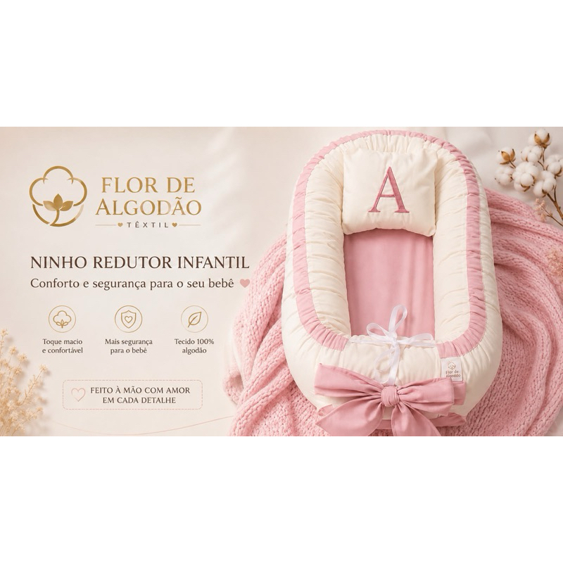 Ninho Redutor Infantil Rosa Bebê| Redutor de Berço para Recém-Nascido | 100% Algodão | Conforto e Segurança para o Bebê