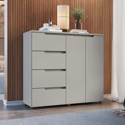 Cômoda Grande MDF 4 Gavetas 2 Portas 119x130 Cm Riviera Cinza Casamia