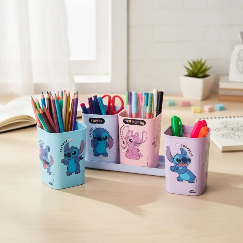 Porta Canetas Infantil Lúdico Disney Ideal Para Lápis Tesoura Apontador Canetinha Giz De Cera