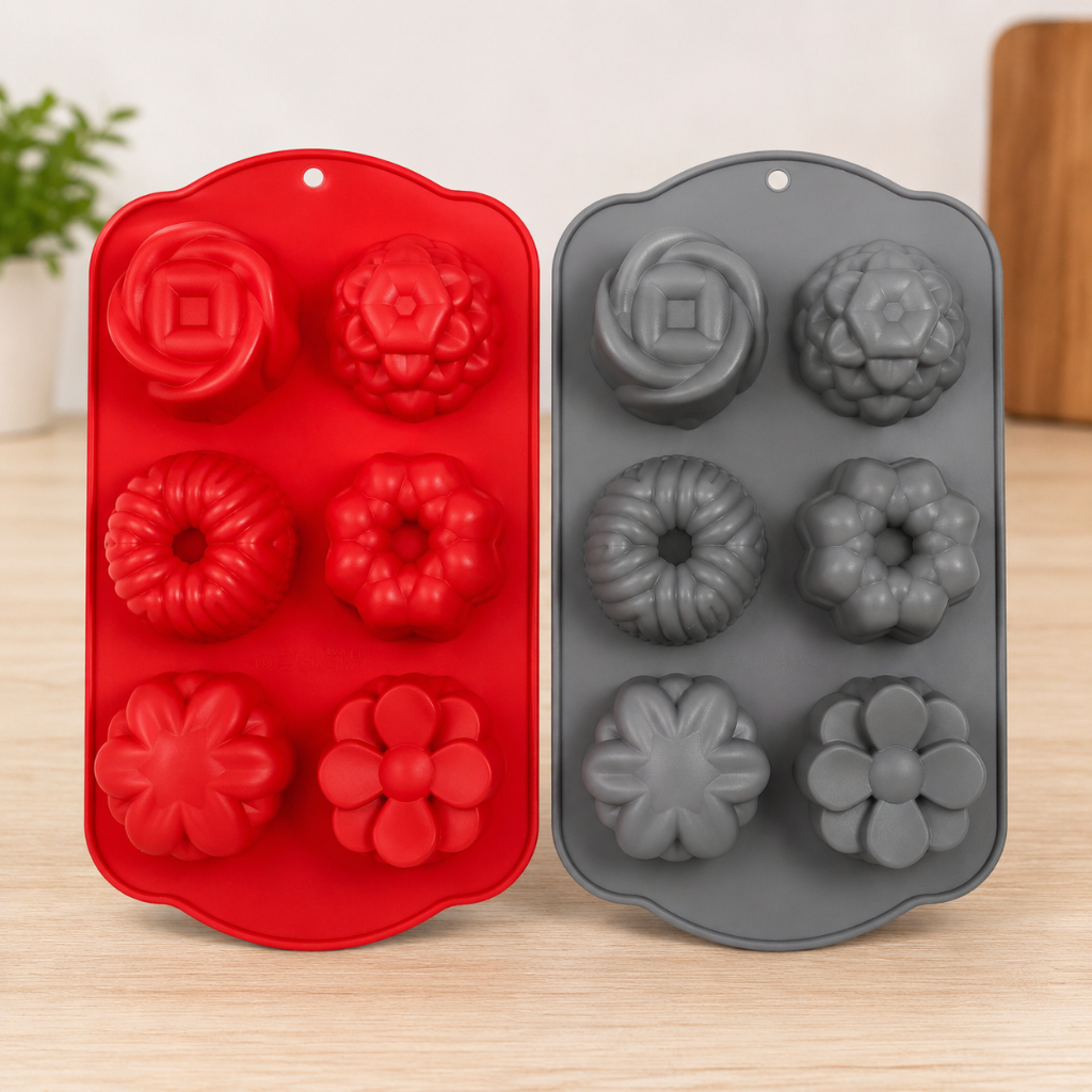 Forma de Silicone Cupcake 28,5x17,3x3,5cm Antiaderente AirFryer Forno Assadeira Fritadeira Elétrica Vermelha Cinza Clink