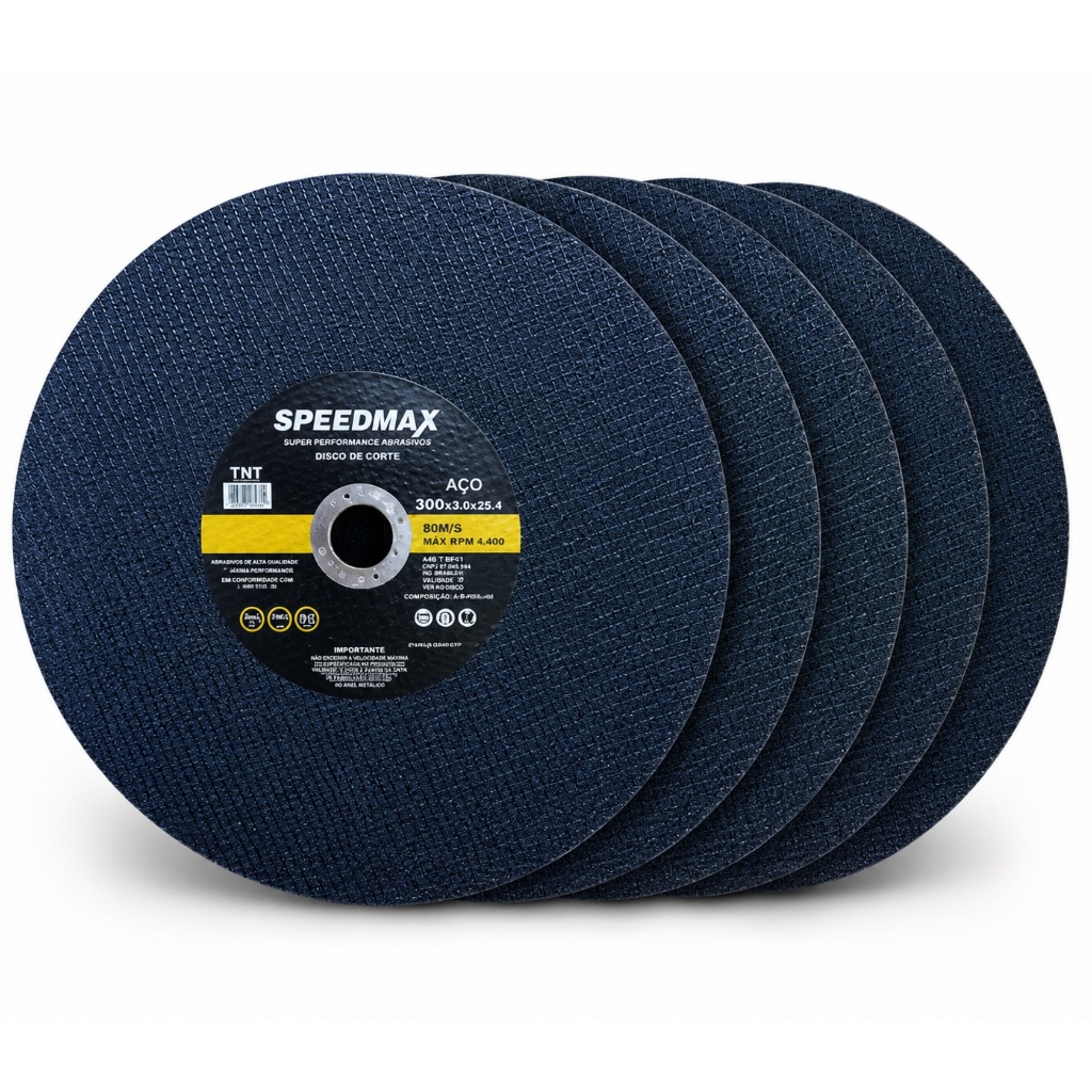 Kit 5 Disco de Corte Policorte 300mm 12 Polegadas Ferro Metal Aço 300x3x25,4mm Abrasivo Serra