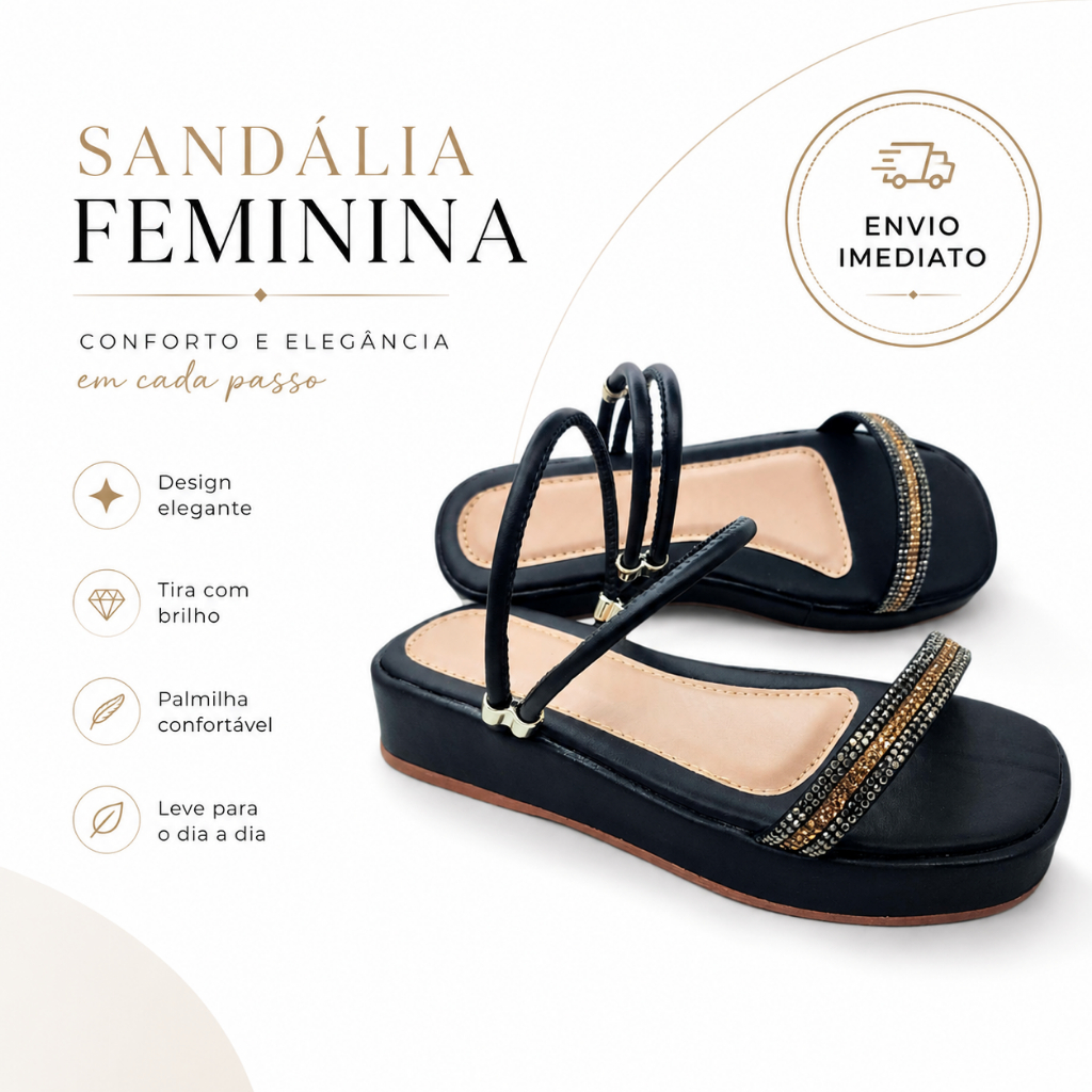 Sandalia Feminina Casual Strass Salto Baixo 4cm Caixa Propria Tamanho 34 Ao 39 Pronta Entrega