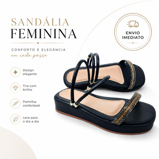Sandalia Feminina Casual Strass Salto Baixo 4cm Caixa Propria Tamanho 34 Ao 39 Pronta Entrega