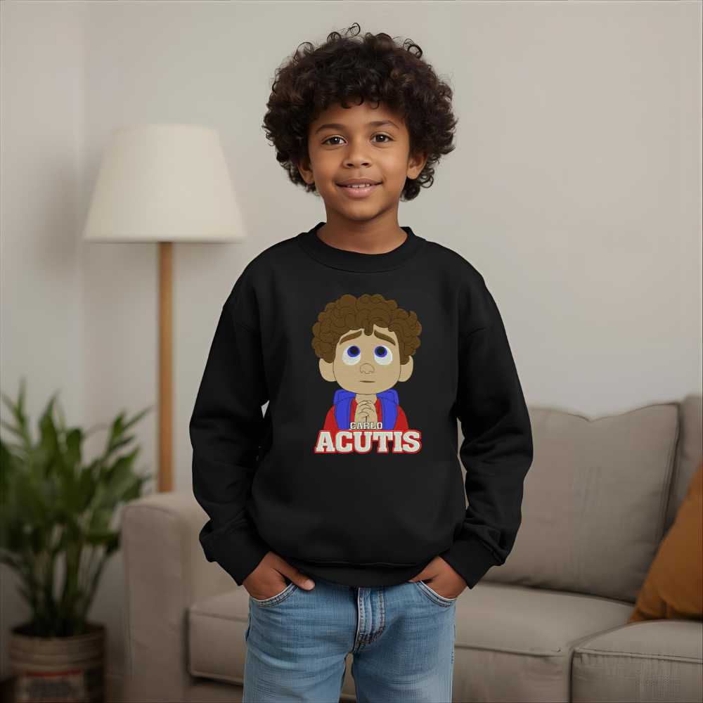 Moletom Infantil Para Menino Santo Carlo Acutis Bordado Católico Cristão