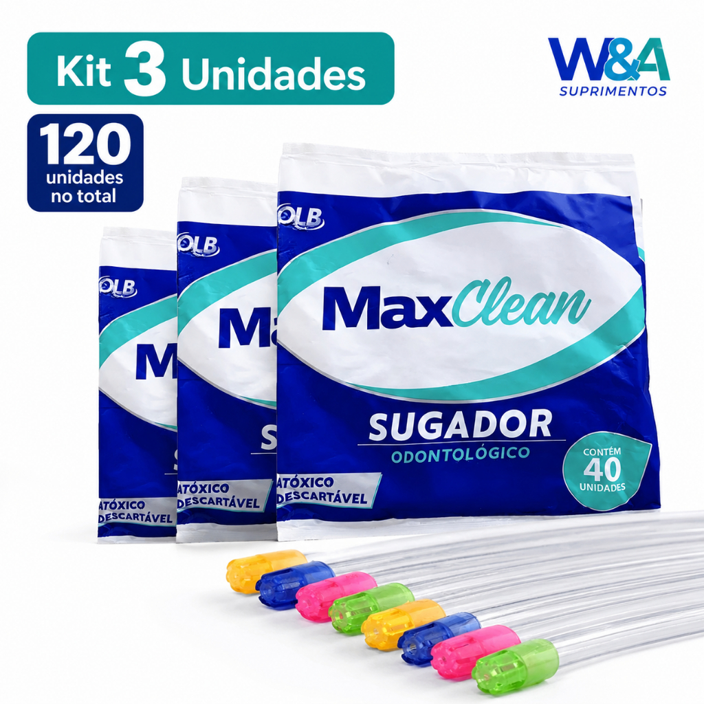 Kit 3 Pacotes Sugador Odontológico MaxClean C/40un 120un