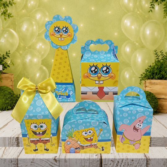 KIT CAIXINHAS PERSONALIZADAS BOB ESPONJA LEMBRANCINHA DE FESTA INFANTIL/ANIVERSÁRIO/PEGUE E MONTE