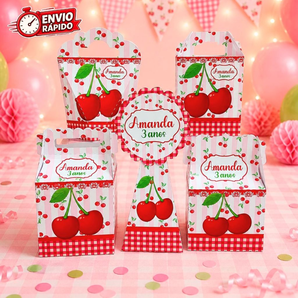 Kit Caixas Cerejinha/ Cereja (PEGUE E MONTE) -lembrancinha -aniversario -kit festa personalizados- caixinhas