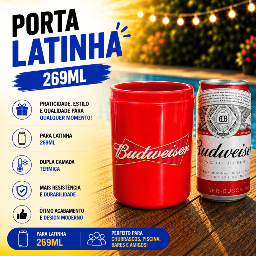 Porta Lata 269ml Suporte Cerveja Marcas Budweiser Fina Palito Personalizados Marcas