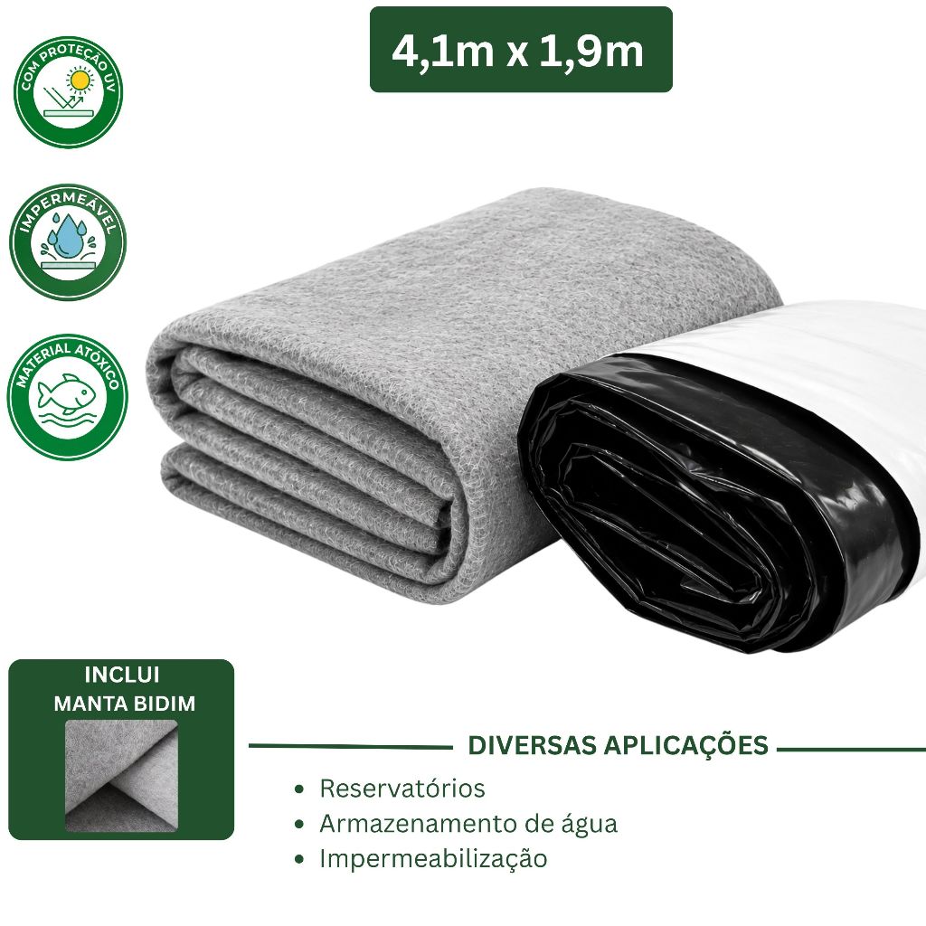 Geomembrana 300 Micras 4,1x1,9 Prática + Manta Bidim