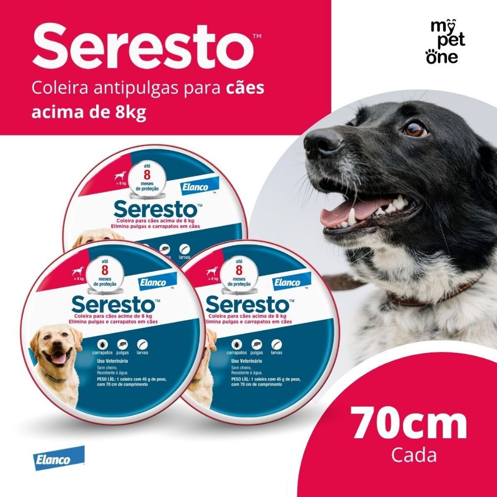 Kit 3 Coleira Antipulgas e Carrapatos Elanco Seresto - Cães acima de 8 Kg