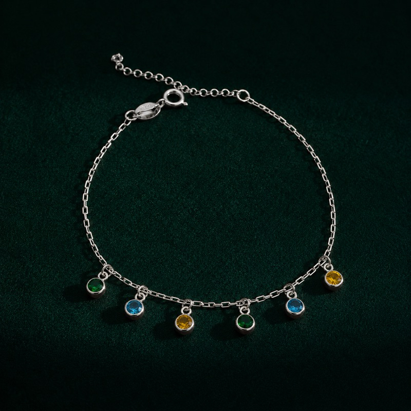 Pulseira Pedras Coloridas Verde, Azul e Amarelo em Prata 925