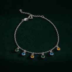 Pulseira Pedras Coloridas Verde, Azul e Amarelo em Prata 925