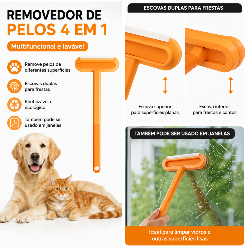 Escova Removedora De Pelos Pet 4 Em 1 Lavável Reutilizável Limpa Sofá Roupas Tapete Cama Vidro — imagem 2 de 2
