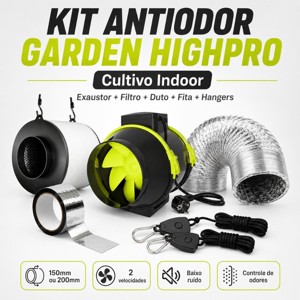 Kit Antiodor Cultivo Indoor Exaustor Turbo Filtro Carvão Ativado Duto Alumínio Fita Alumínio