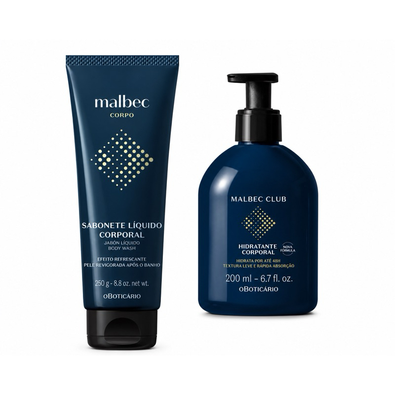 Kit Malbec Club O Boticário Hidratante Corporal 200ml + Sabonete Líquido Corporal 250g presente presenteável