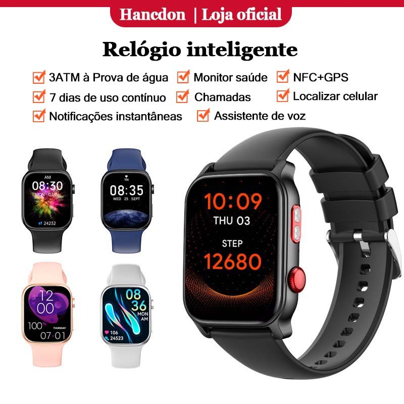 SmartWatch Relógio inteligente masculino feminino NFC/GPS/3ATM à Prova de água/android IOS Chamada Bluetooth Voz com Ai