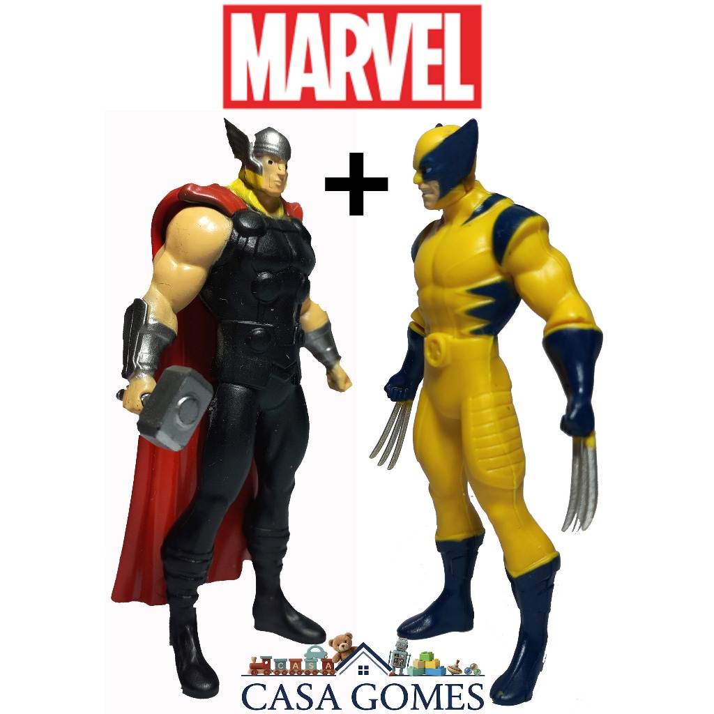 Kit 2 Bonecos Wolverine E Thor Marvel 9,5cm Miniatura Colecionável Brinquedo Menino X-Men
