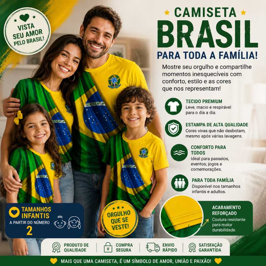 Camisa Camiseta Blusa Futebol Seleção Brasil Copa Do Mundo Hexa Unissex 2026