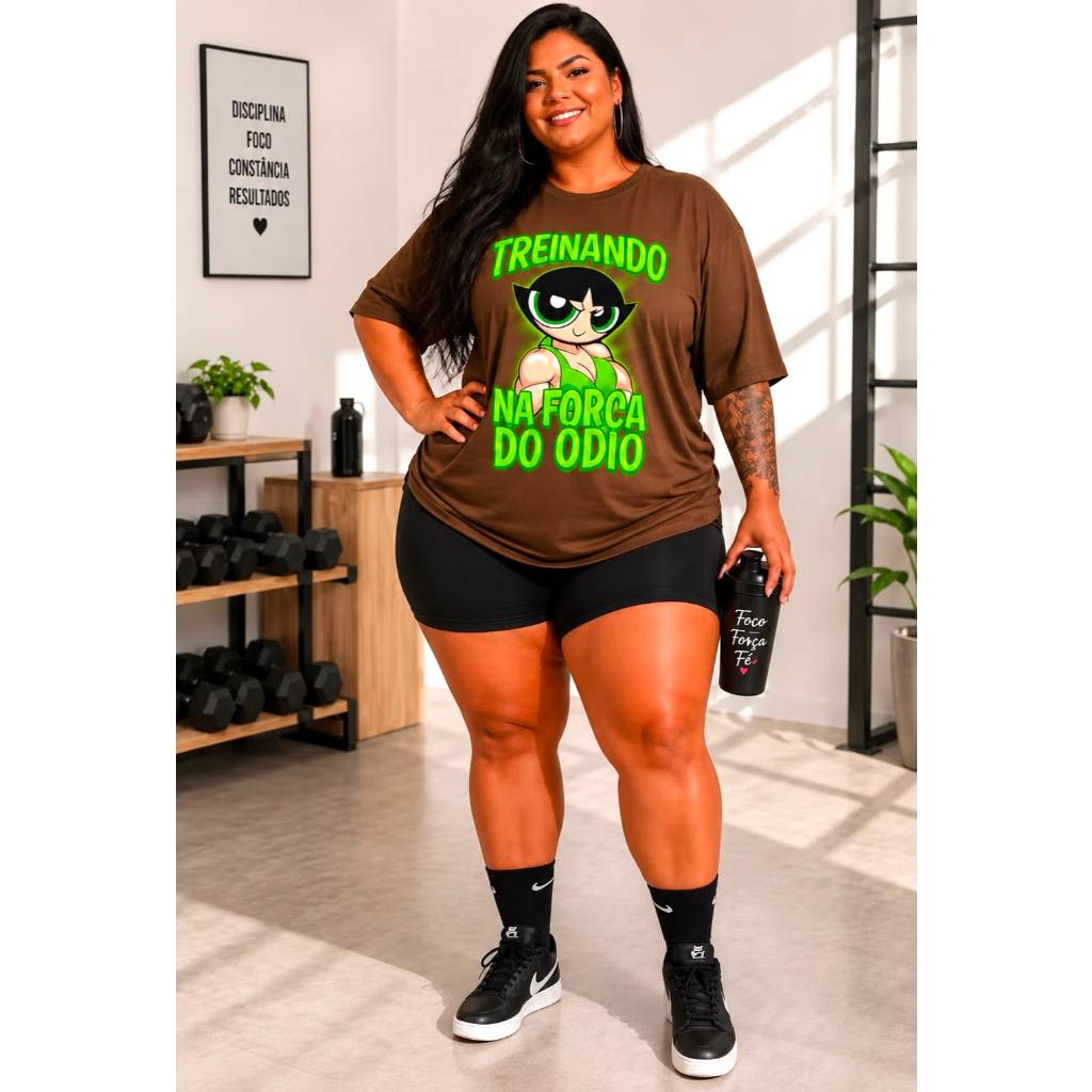 Camiseta Plus Size Academia Feminina “Treinando na Força do Ódio” | G1 ao G3 | Estampa Divertida Fitne — imagem 2 de 2