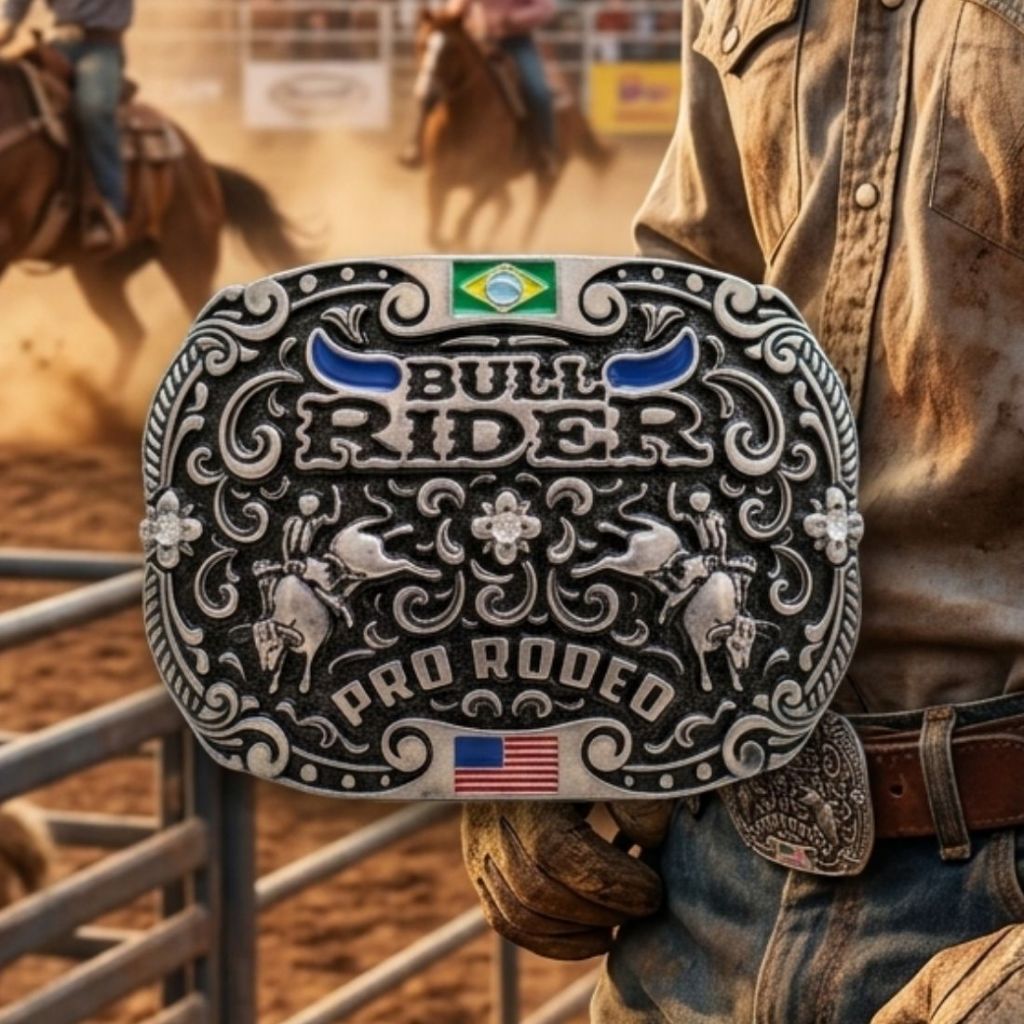 Fivela Bull Rider Pro Rodeo Country Premium Rodeio Peão Festa Lançamento Western Cowboy