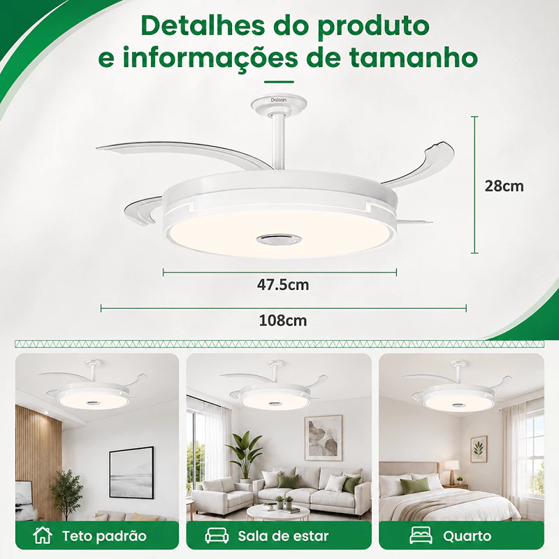 Ventilador de Teto Retrátil 42 Pol Branco Bivolt — foto 3