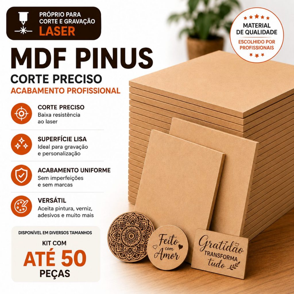 KIT Placas Mdf Cru Liso 35x35 ou Sob Medida para Artesanato Quadros Decorativos Corte a Laser 2,5mm