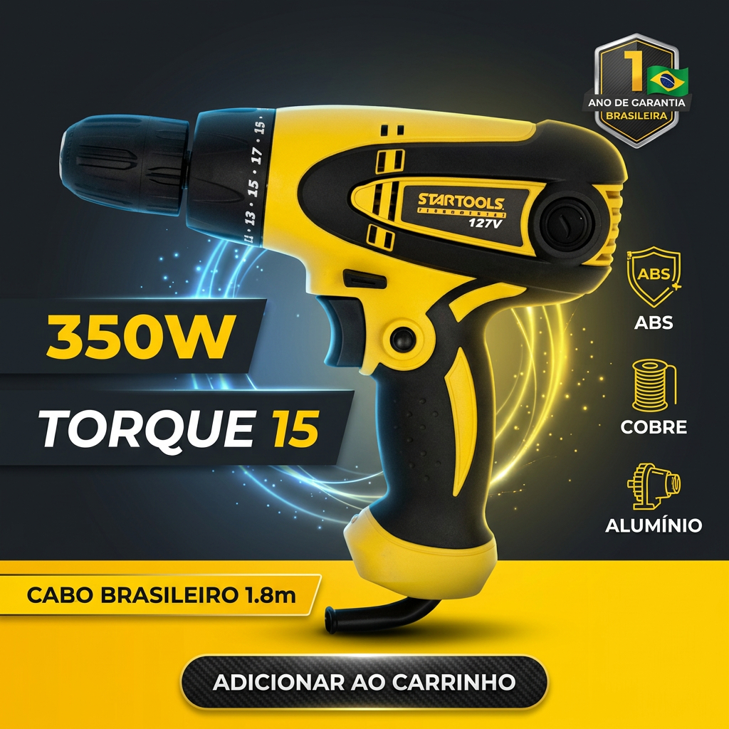 Parafusadeira Furadeira Elétrica 350W Mandril 10mm Reversível 25 Velocidades Com LED Reversão Giro