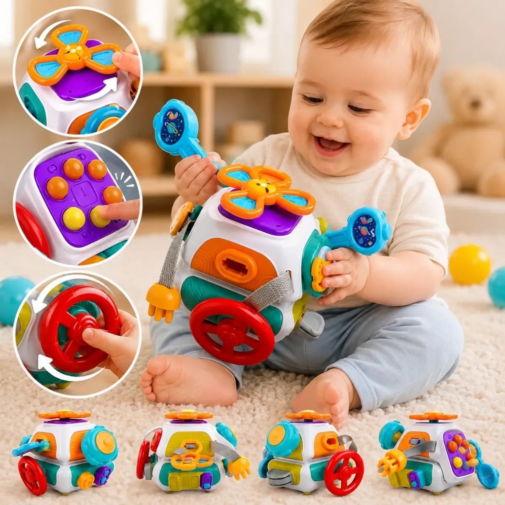 Brinquedo para Bebe Montessori 10 em 1 Sensorial 1 a 3 anos Cubo Didático Baby Interativo