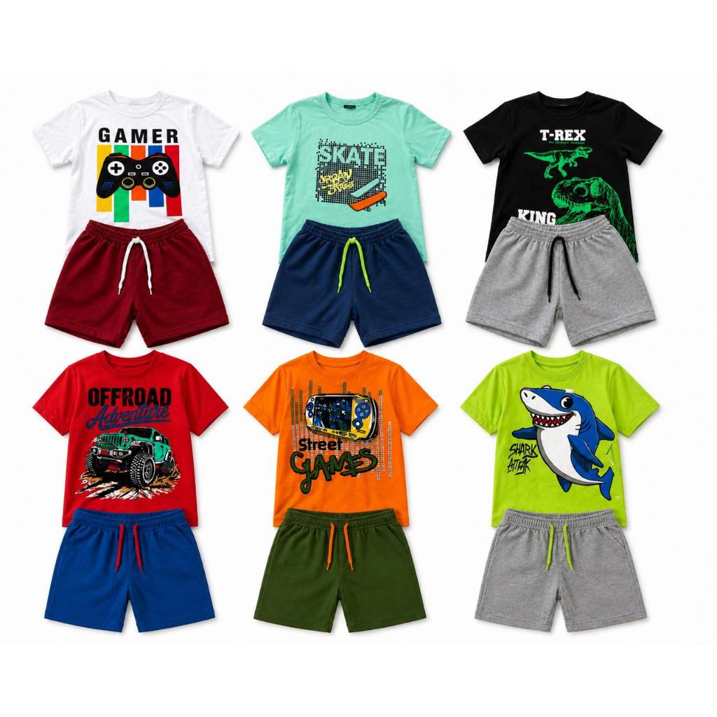 KIT 12 Peças Sortidas = 6 Conjuntos Menino Verão Tamanho 2 ao 14 anos.