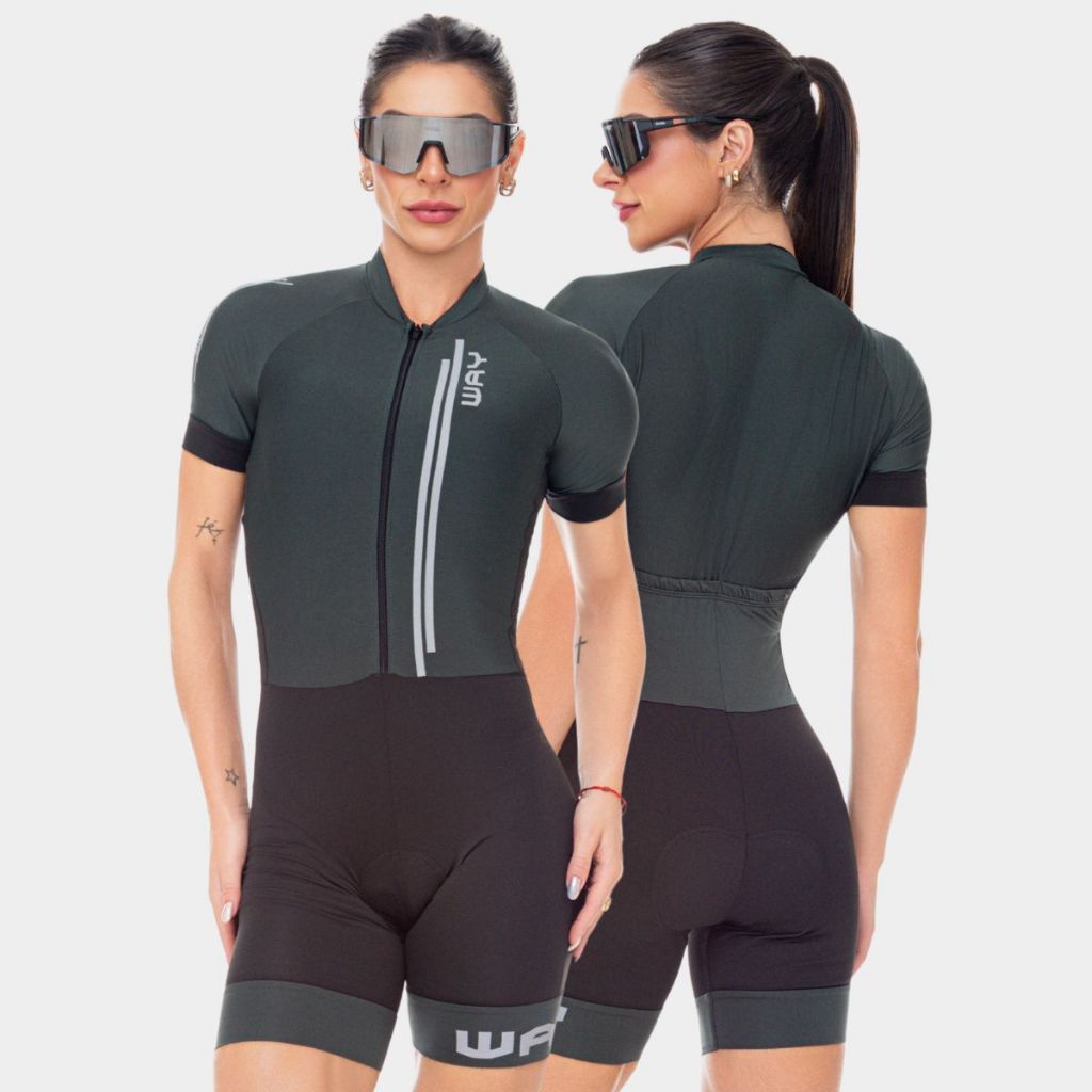 Macaquinho Macacão Ciclismo Feminino Manga Curta Forro Gel Bike Pedal Roupa Mulher Speed