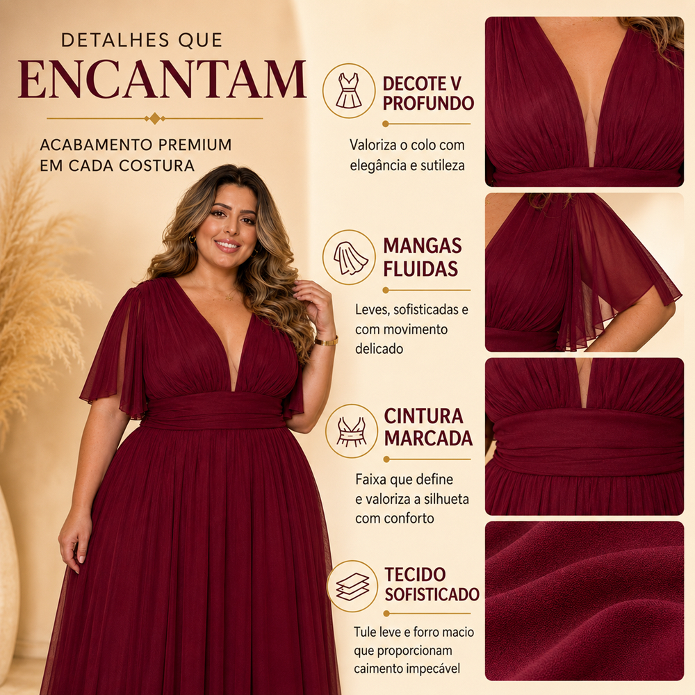 Vestido Formatura Longo Madrinha Plus Size Elegante Tule — imagem 2 de 2