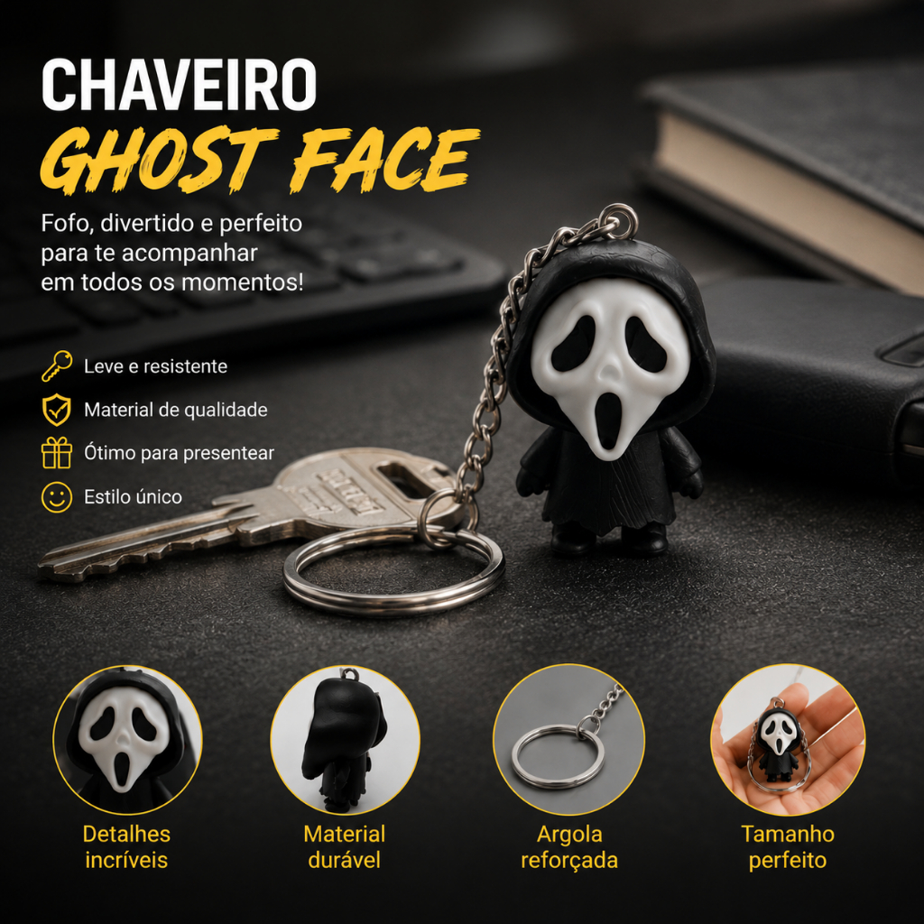 Chaveiro Ghostface 3D Scream Filme Pânico Colecionável Decoração Geek