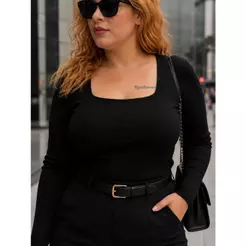 Blusa feminina Plus size manga longa decote quadrado conforto curve curvy alta elasticidade