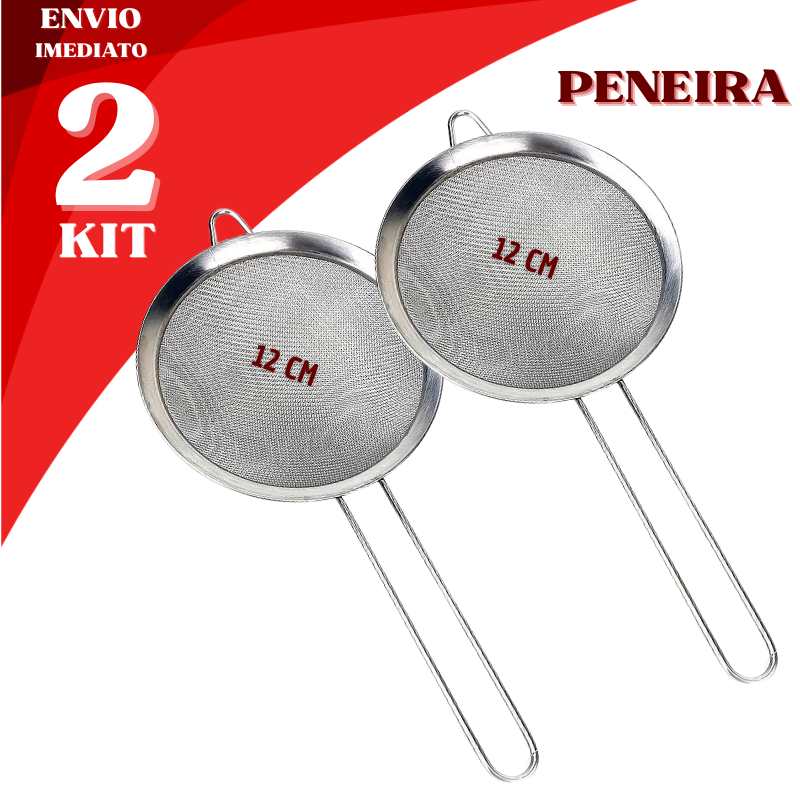 Kit 2 Peneiras de 12CM Inox Profissional Coar Farinha Açúcar Café Suco Chá Tela Fina Resistente