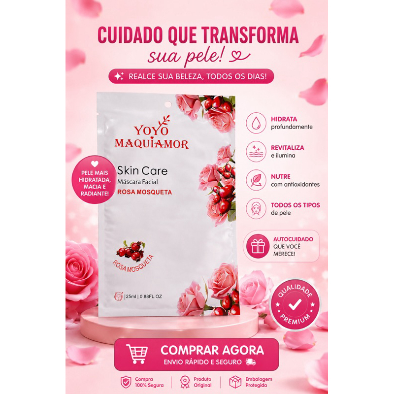 Máscara Facial Hidratante Yoyo Maquiamor Rosa Mosqueta ou Blueberry Revitalizante Skincare