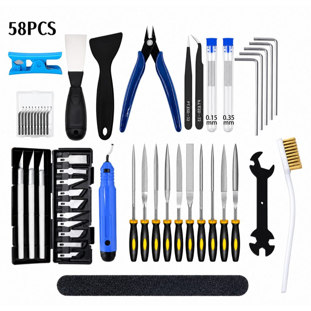 Kit Salva-Vidas para Impressão 3D – 58 Peças de Ferramentas Essenciais para Manutenção e Acabamento