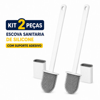 Kit 2 Escovas Sanitária de Silicone com Base para Banheiro Branca limpeza diária para Vaso Sanitário
