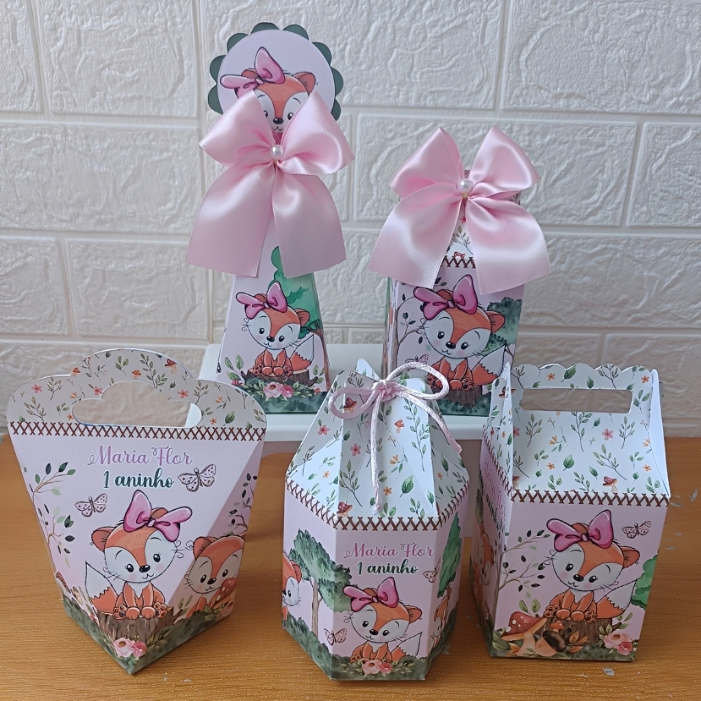 Kit Personalizado - Raposinha Rosa - (Pegue e monte) -Caixinhas para Lembrancinha festa de menina - aniversário