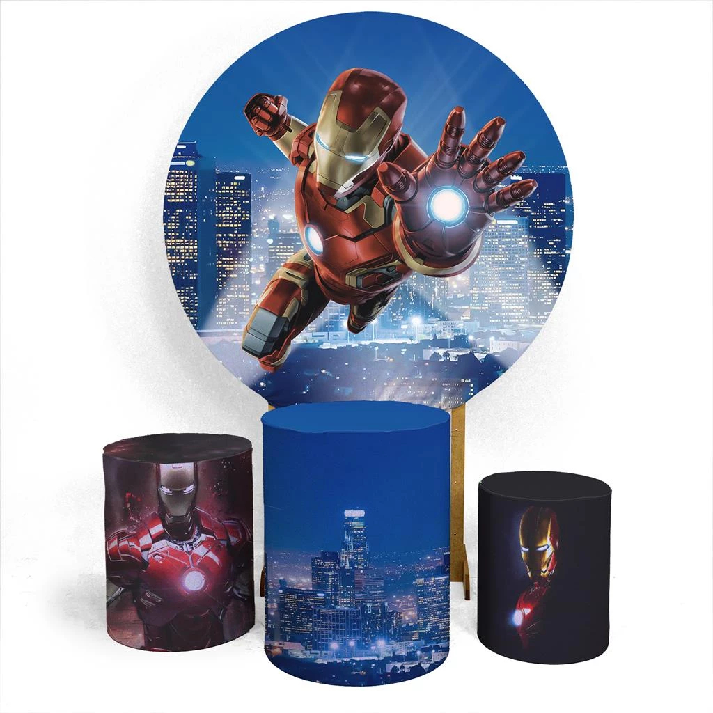 Kit Painel + Capa De Cilindro Decoração Tema Homem de ferro, vingadores, heróis, menino, festa, aniversário