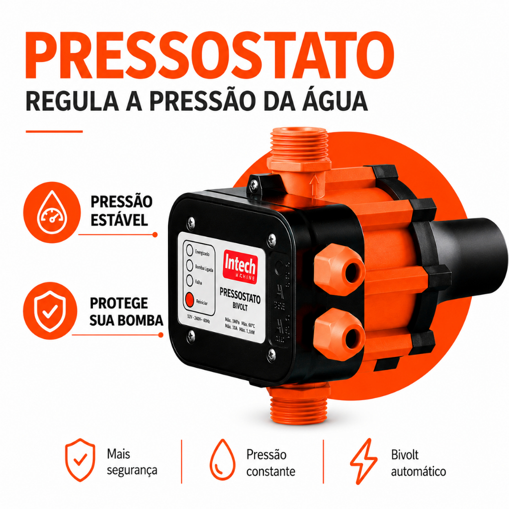 Pressostato Bivolt Frequência 60hz Controlador Pressão Intech Machine Regula a Pressão Pressurizador
