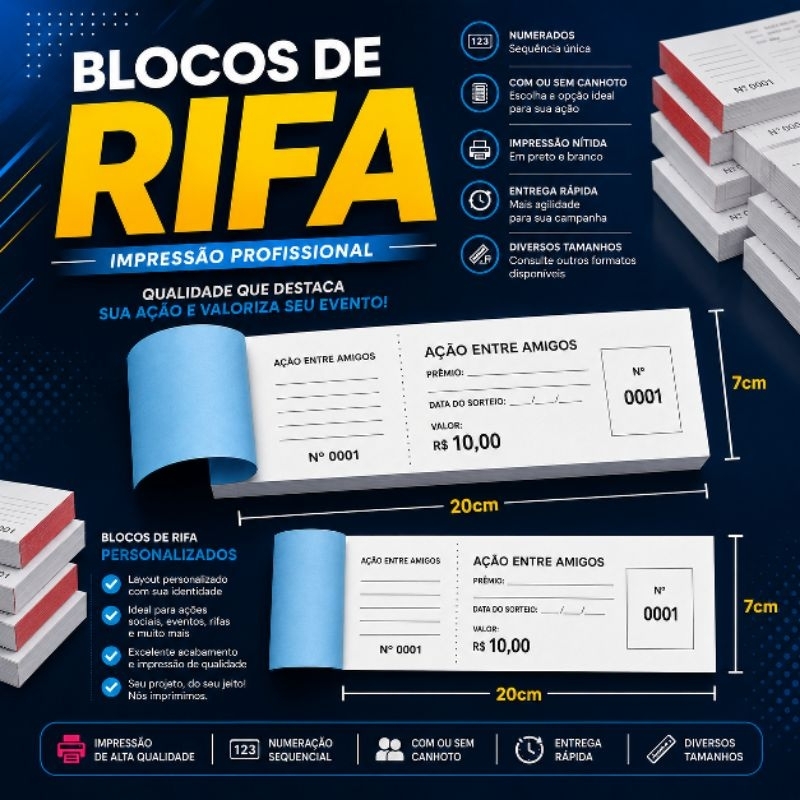 Bilhetes de Rifa Personalizados Numerados Preto e Branco | Ação Entre Amigos | Sorteio | Talão de Rifa | Arte Grátis