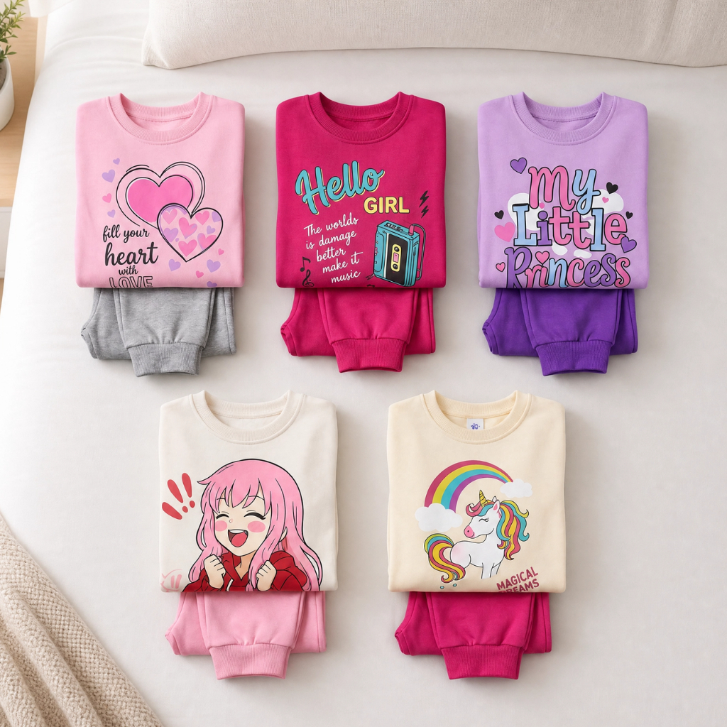 Kit Moletom Infantil Feminino Inverno 2 Peças Casaco e Calça Peluciada Conjunto Menina