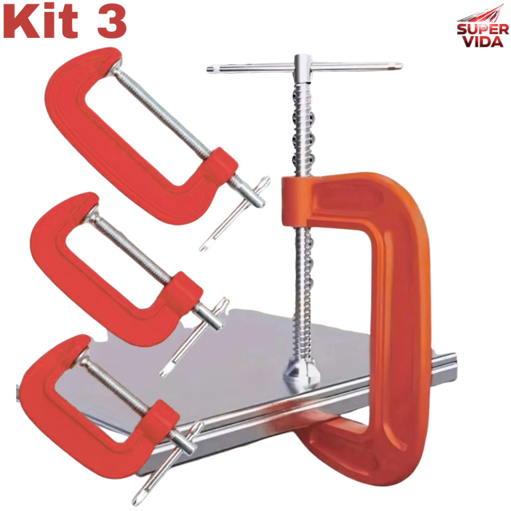 Kit Jogo Grampo Sargento Tipo C Marcenaria Carpintaria Ferro Fundido 1 2 3 Polegadas