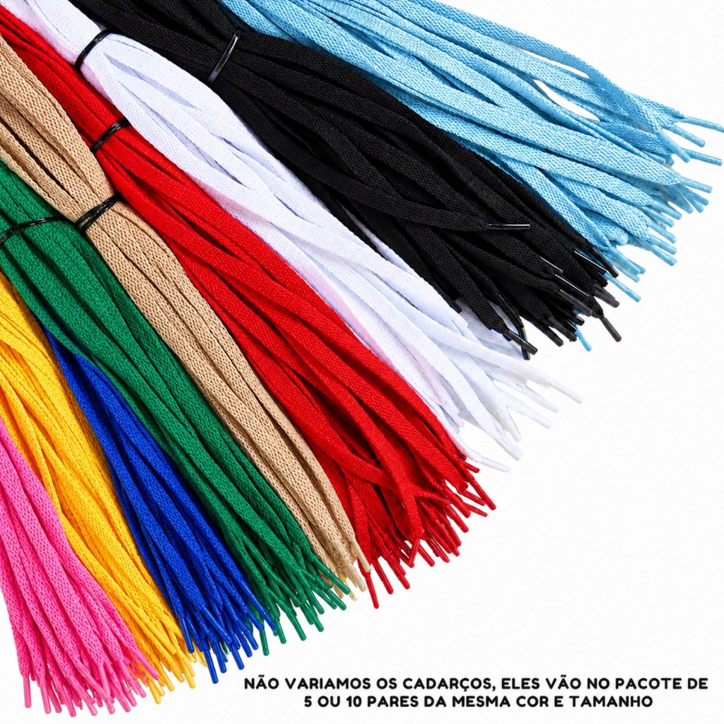 Cadarço Chato de 50cm para Sapatinho de Bebê e Artesanato – Kit com 10 Pares